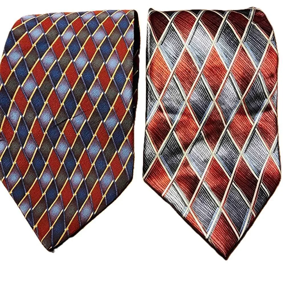 Stafford Multicolor Argyle Pattern Diamond Necktie (Set of Two) 100% Silk